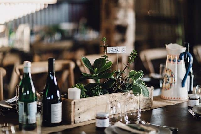 table scape in shed for reception at Albion on Swan