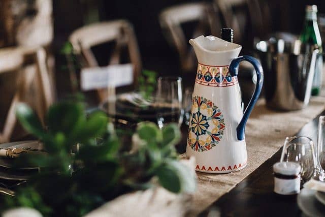 table scape in shed for reception at Albion on Swan