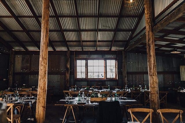 plate setting & names for wedding in shed for reception at Albion on Swan