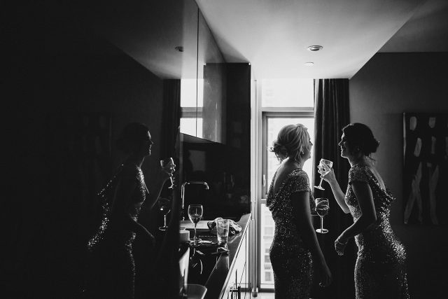 Bridesmaids Drinking Champagne Fraser Suites