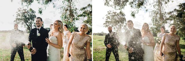 Bridal Party Popping Champagne Guildford