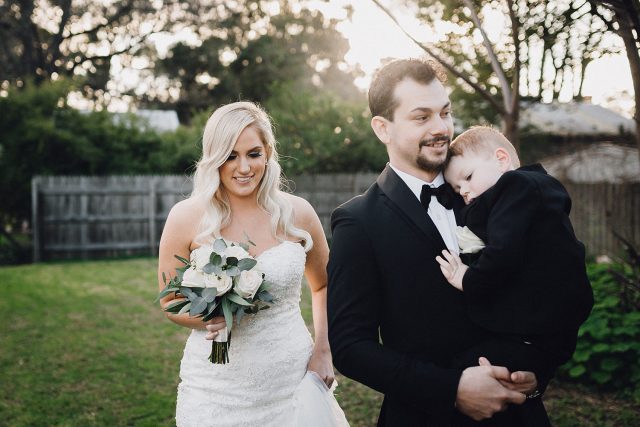 Bride Groom Child Cuddle