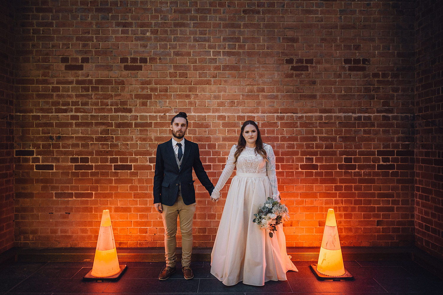 Urban Bride Groom Image Cones Light