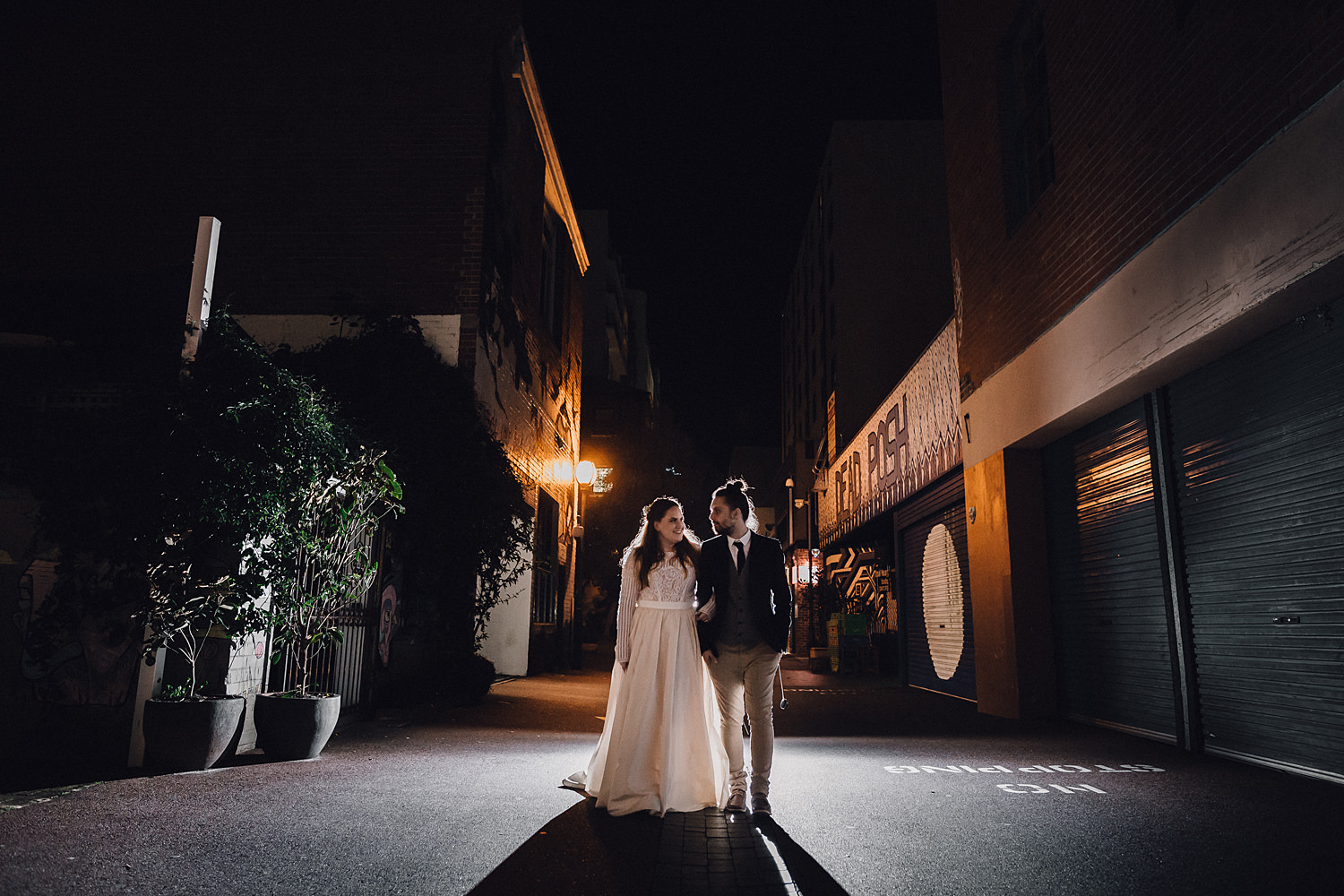 Wedding Couple Backlit Urban Wolf Lane