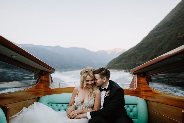 Lake Como Boat Bride Groom