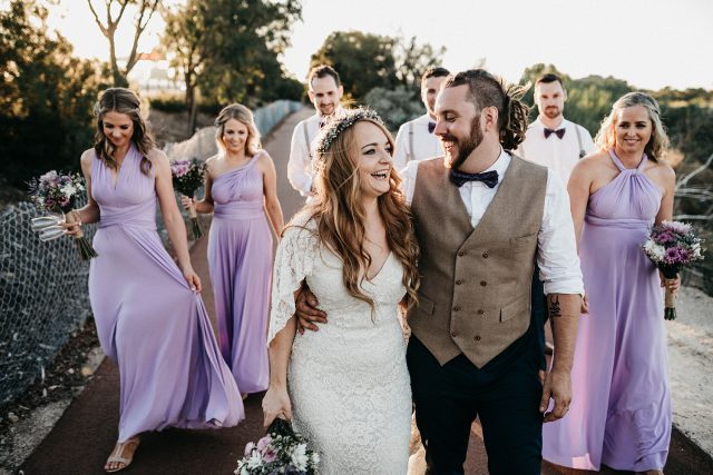 Bridal Party Laughing Walking Natural