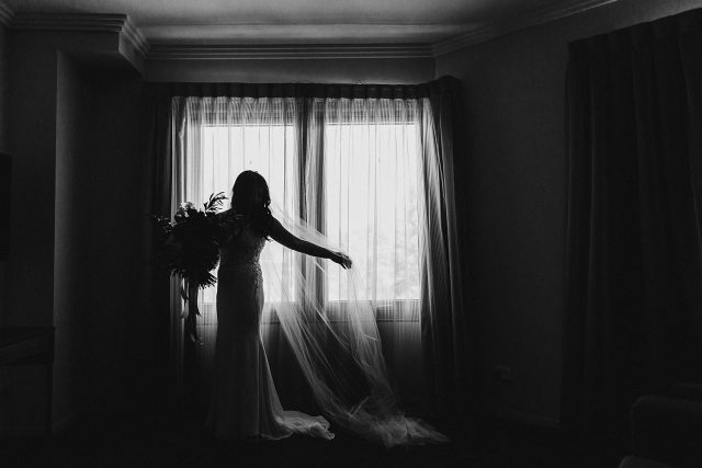 Bride Play With Veil Dark Silhouette