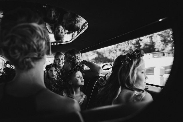 Flowergirl In Car Looking Out Window